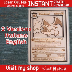 Carta Pokémon Charizard 3D – File Incisione Laser | SVG DxF Ai Lightburn | Digital Download | ITA ENG