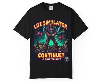 Funny Gamer Shirt  Life Simulator Continue 80s Retro Arcade Parody Tee
