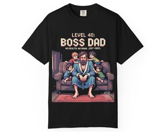 Boss Dad T-Shirt, Unisex Retro Gaming Tee, Father's Day Gift, Dad Life Apparel, Level 40 Humor Shirt, Gamer Family Swing