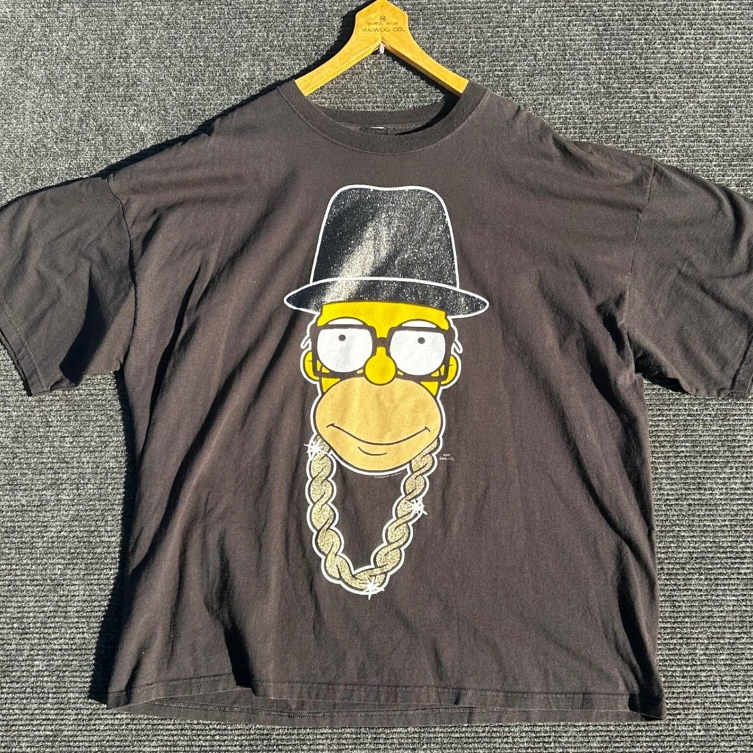 Simpsons Hour Chain Vintage the Simpsons Graphic T-shirt Hip Hop Homer Chain Black 3XL USA ...