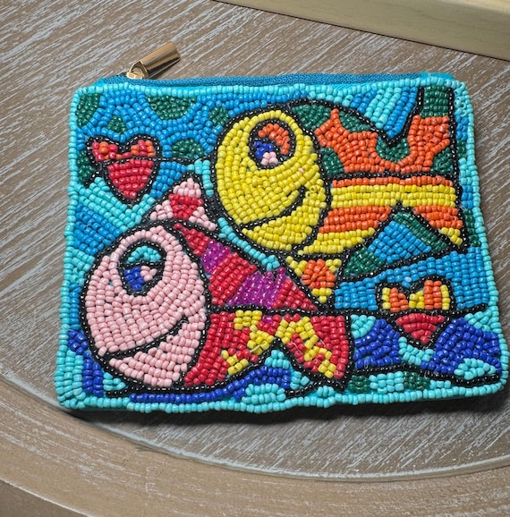 Handmade Beaded Coin Purse: Colorful Fish Zipper Pouch