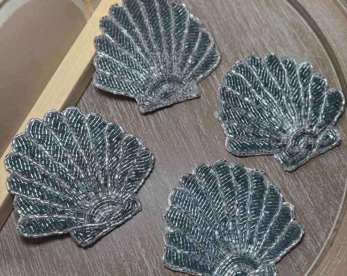 Shell Rim Coasters Beaded Seashell Coasters Set | Coastal Beach Decor | Handmade Shell ...
