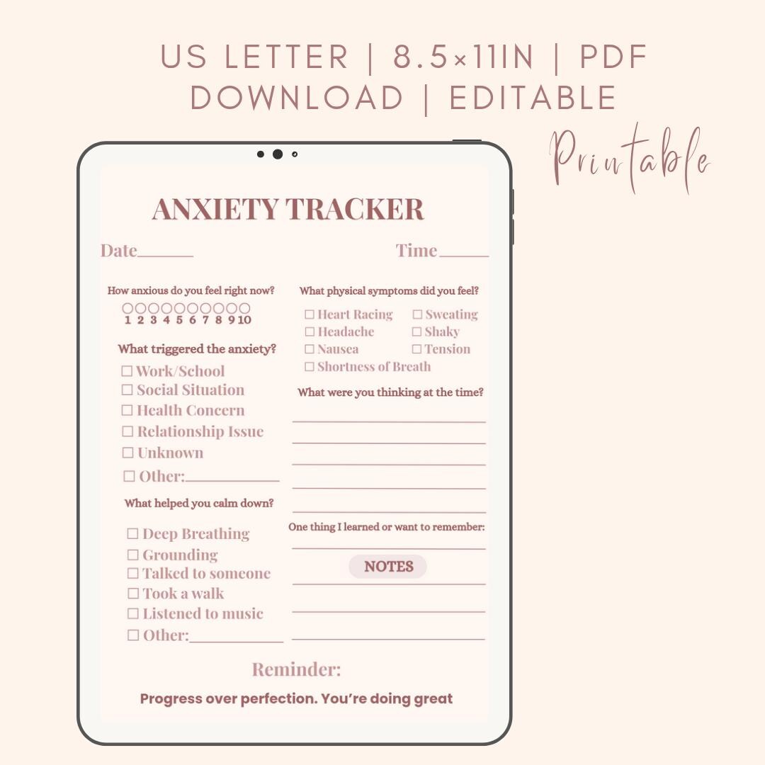 Anxiety Tracker Printable: Mental Health Journal for Mood & Trigger ...
