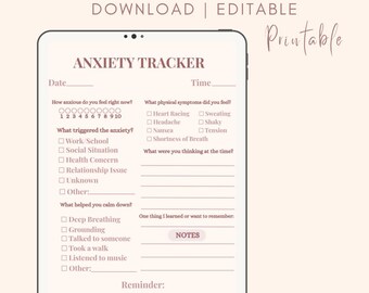 Anxiety Tracker imprimable : Journal de la santé mentale pour le suivi de l'humeur et des déclencheurs (téléchargement PDF)