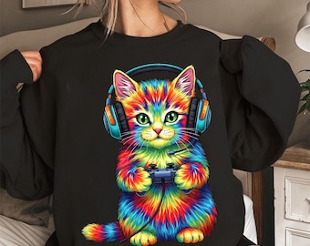 Gamer Cat Video Games Boys Teen Men Girls png, Rainbow Gamer Cat PNG, Colorful Kawaii Kitty Clipart, Cute Gaming Cat Digital Download Shirt