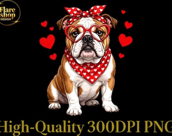 Valentine Bulldog PNG, Cute Dog With Heart Glasses Clipart, Love Dog Sublimation Design, Valentine’s Day Puppy PNG, Instant Download shirt