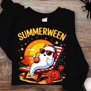 Summerween Ghost PNG – Funny Spooky Beach Sublimation Design – Retro Halloween in Summer – Cute Tropical Ghost Art for Shirts & Mugs