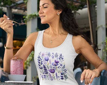Purple Botanical Floral Design Comfort Soft Tank Top