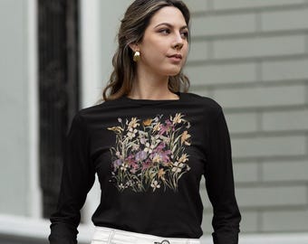 Vintage Dried Wildflowers Design Comfort Soft Long Sleeve T-shirt