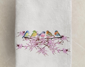 Birds on Blossom Tree Decorative Natural Cotton Hand-Tea Towel