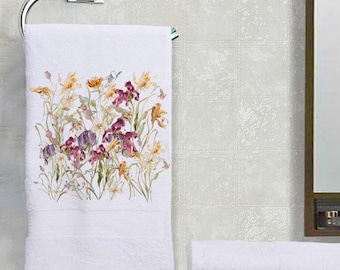 Vintage Dried Wildflowers Decorative Terry Cloth Cotton Hand Towel