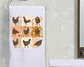 Chicken Floral Quilt Decorative Terry Cloth Cotton Hand Towel