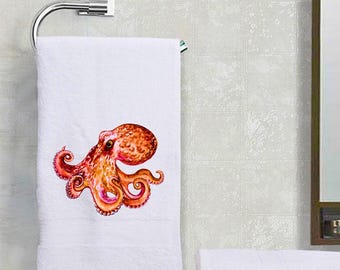 Octopus Nautical Design Decorative Terry Cloth Cotton Hand Towel