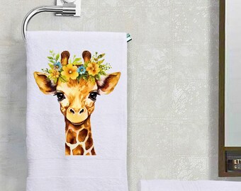 Majestic Giraffe & Flowers Design Decorative Terry Cloth Cotton Hand Towel