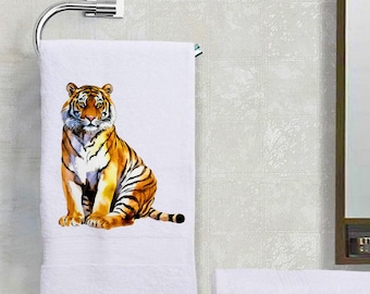 Tiger Majestic Design Decorative Terry Cloth Cotton Hand Towel