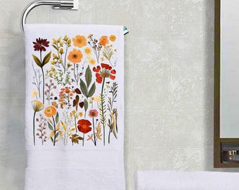 Vintage Pressed Flowers Decorative Terry Cloth Cotton Hand Towel