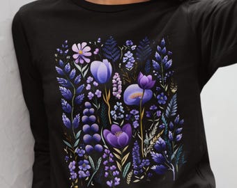 Purple Botanical Floral Design Comfort Soft Long Sleeve T-shirt