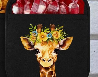 Majestic Giraffe & Flowers Design Decorative Cotton Hot-Potholder Oven Mitt