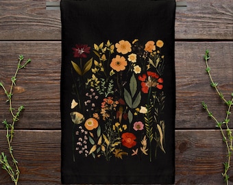 Vintage Pressed Flowers Design Decorative Natural Cotton Hand-Tea Towel
