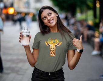Majestic Giraffe & Flowers Nautical Design Comfort Soft T-shirt