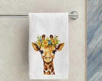 Majestic Giraffe & Flowers Decorative Natural Cotton Hand-Tea Towel