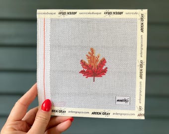 Fall Leaf Needlepoint Mini, Needlepoint Bag Charm, Needlepoint Mini Canvas