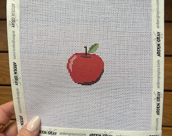 Apple mini needlepoint canvas, needlepoint bag charm, needlepoint mini, apple needlepoint