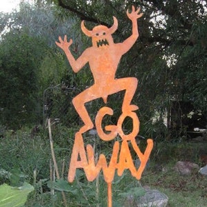 Go Away Metal Yard or Garden Stick Sign Halloween Monster - Free Shipping to US