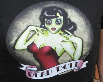 Dead Doll Zombie Pinup T-Shirt - FREE shipping in US