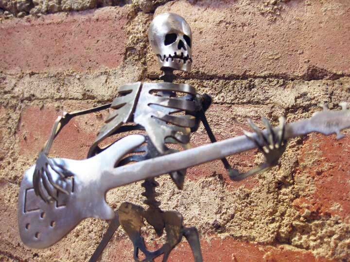 Zombie Skeleton Playing Electric Bass Guitar Metal Sculpture - Free S…