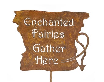 Enchanted Fairies Gather Here Yard Garden Stick Sign - Free Shipping in US