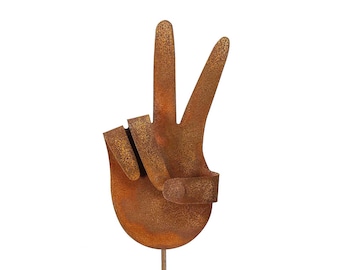 Peace Symbol Hand Metal Yard Garden Stick Sign - Free Shipping in US