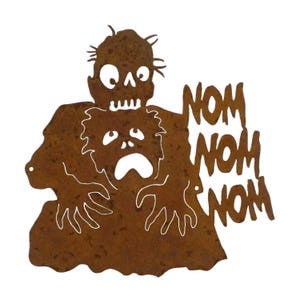 Nom Nom Zombie Eating Brains Wall Sign - Free Shipping in US