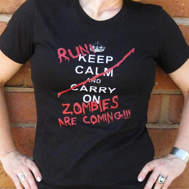 Zombie Shirt - Keep Calm Carry On - Run Zombies Are Coming T-Shirt