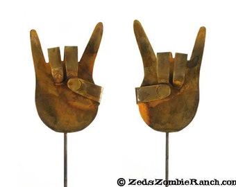 Rock On Hands Metal Yard or Garden Stake Signs (set of 2) - Free Shipping to US