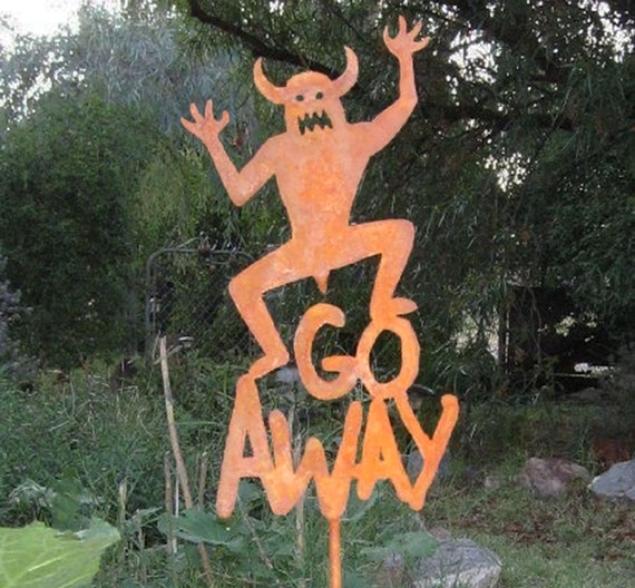 Go Away Metal Yard or Garden Stick Sign Halloween Monster Free Shipping to  US 
