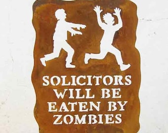 Solicitors Will Be Eaten by Zombies Metal Halloween Decoration Garden Yard Sign - Free Shipping to US