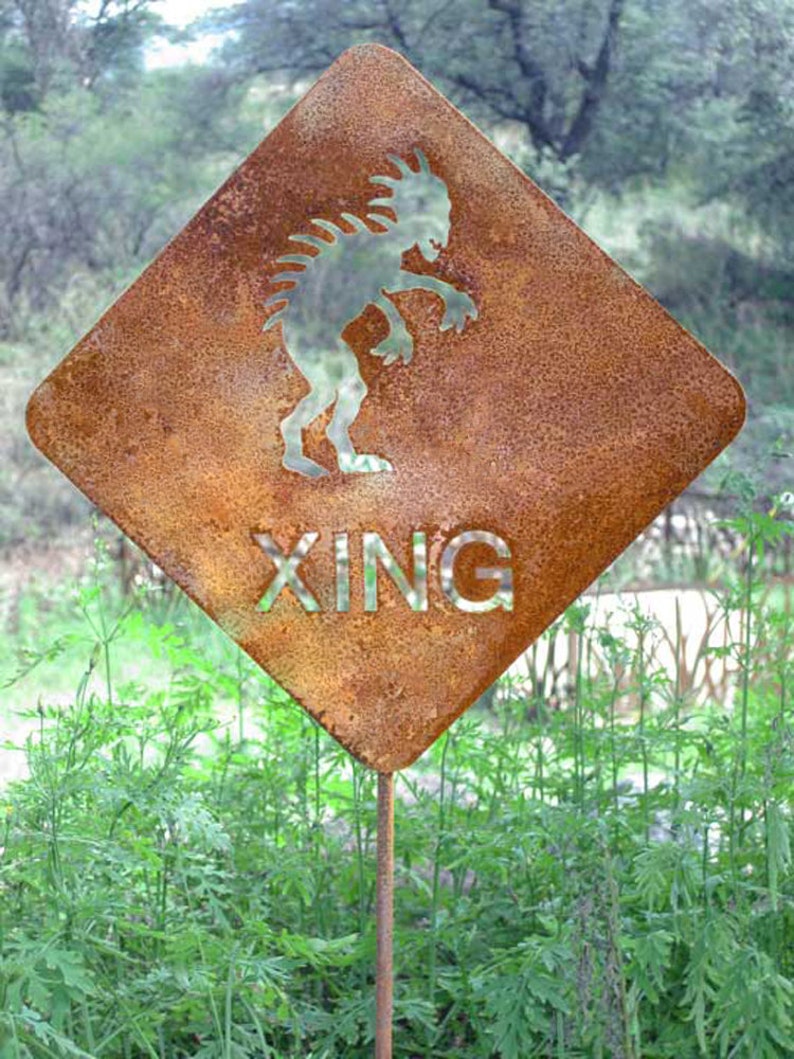 Chupacabra Crossing Metal Yard or Garden Stake Sign Free Shipping to US image 2