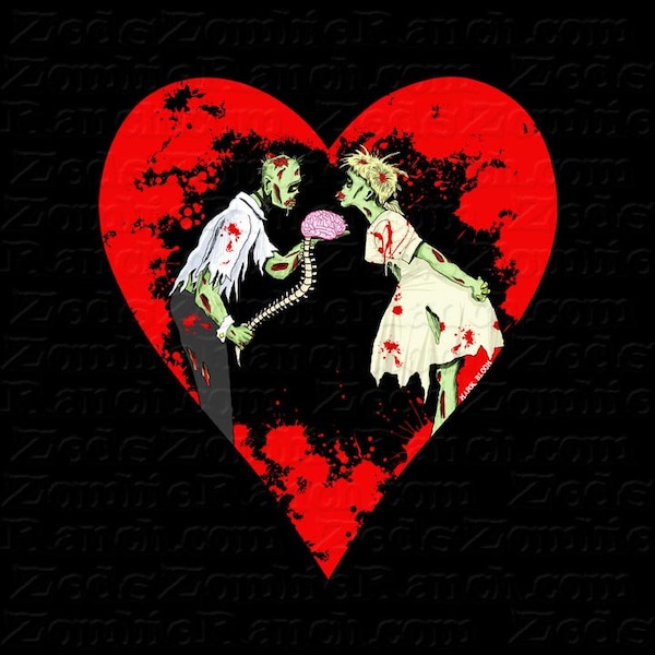 Zombie Shirt - Zombie Love with Heart T Shirt - FREE shipping in US