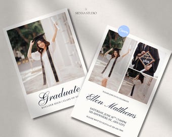 Graduation Photo Card Template Canva Grad Announcement Class Of 2026 Printable Party Invite
