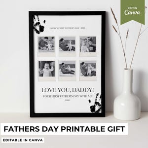 Imprimible para el Primer Día del Padre: Regalo personalizado para papá, bebé, niño pequeño, hija o hijo. Plantilla de Canva editable. Tamaño carta (EE. UU.).