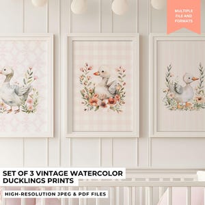 Vintage Watercolor Ducklings Wall Art - Silly Goose Nursery Printable Art - Set of 3 Duck Prints - Baby Room Animal Decor - Instant Download