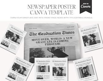 Graduation Announcement Newspaper Template Bundle Class of 2026 Editable Free Canva