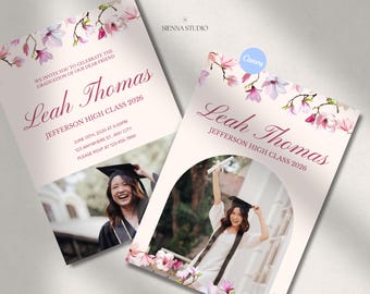 Afstuderen Aankondiging Uitnodiging Fotokaart Bloemen Canva Sjabloon