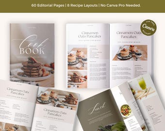 Editorial Cookbook Canva Template | 60 Page Minimalist Recipe eBook (Digital Download)