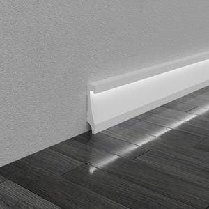 Baseboard Molding with LED Light, White Skirting Boards Durable Waterproof Polimer Floor Moulding, Wall Accent Trim Design Each is W7&#39;/240cm