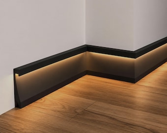Led-plintlijst, modern polymeer zwart/grijs/wit, 7 ft