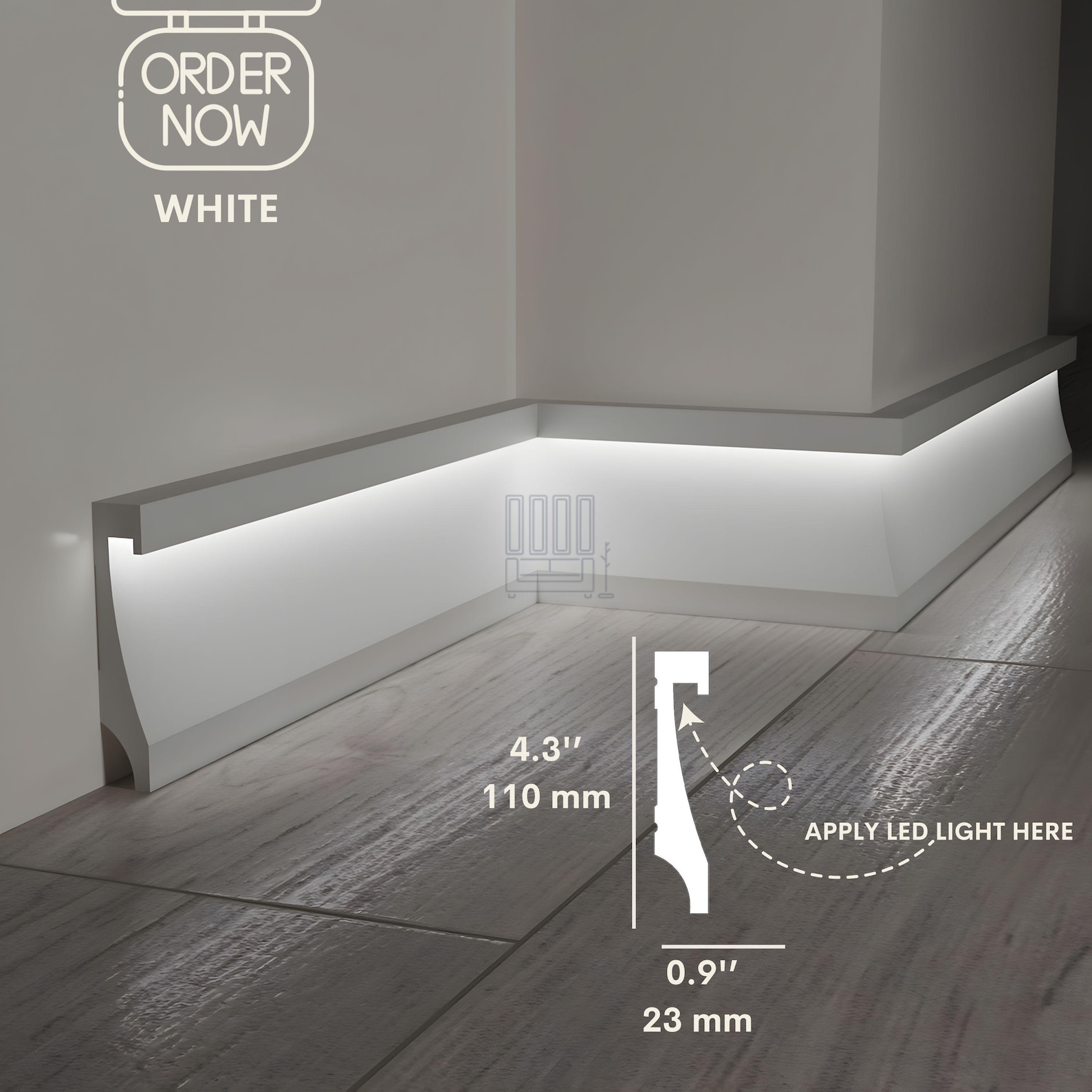 Baseboard For Led Ribbon LED Baseboard Molding,modern Polymer Black/grey/white, 7ft - Etsy