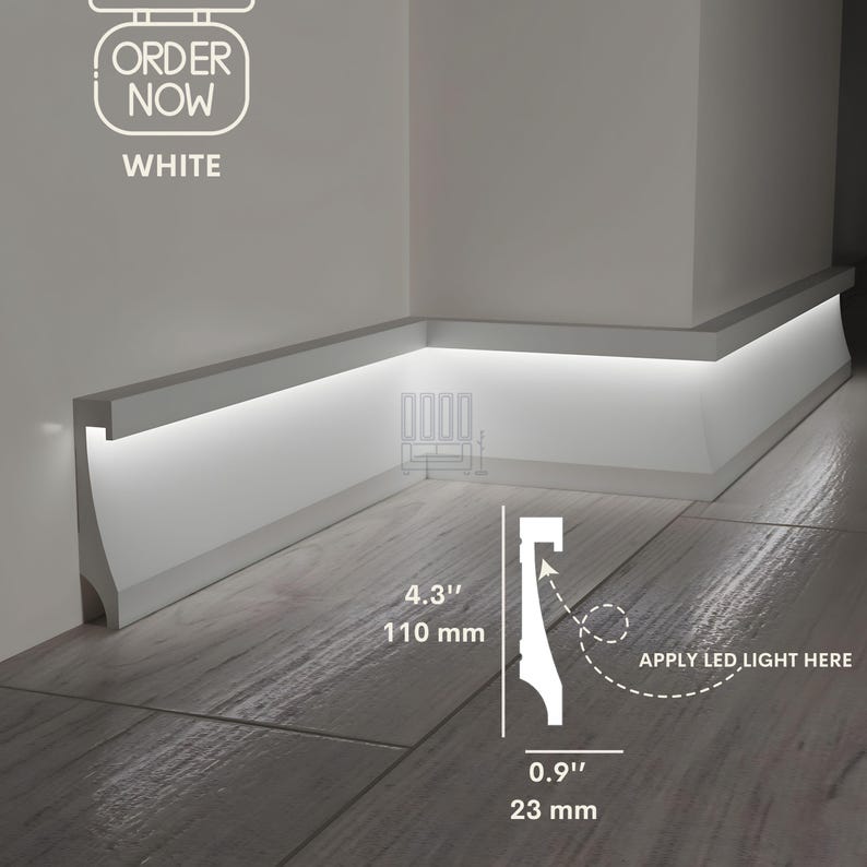 LED Baseboard Molding,modern Polymer Black/grey/white, 7ft - Etsy