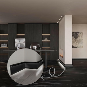 Black Baseboard Molding with LED, Grey White Skirting Boards, Durable Polimer Floor Moulding, Accent Trim Each is W7&#39;/240cm (Led Not Incl.)